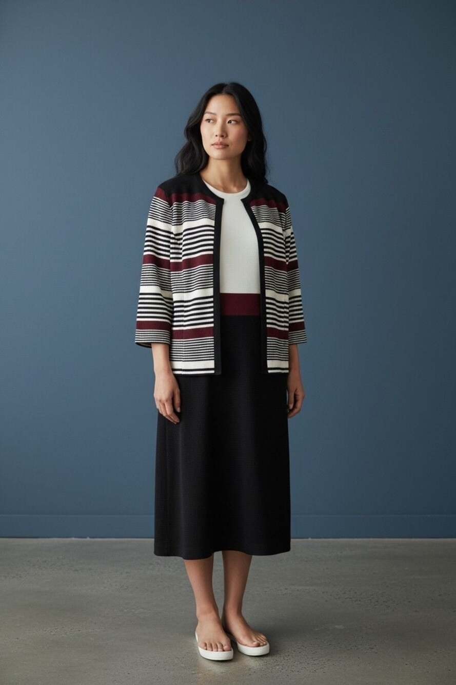 Studio One Two-Piece Sleeveless Sheath Dress and Striped Jacket Set